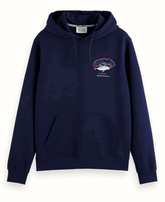 SCOTCH AND SODA Front Back Artwork Hoodie-Navy at Gravity NYC